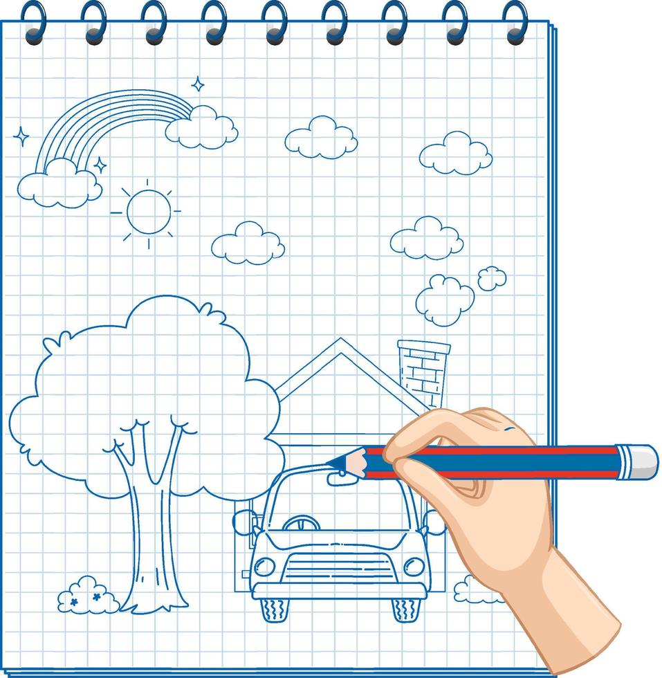 A notebook with a doodle sketch design at the cover page vector