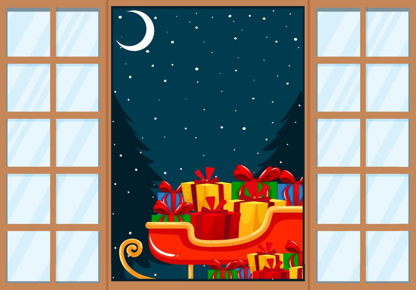 Christmas theme presents on a sleigh at the door vector