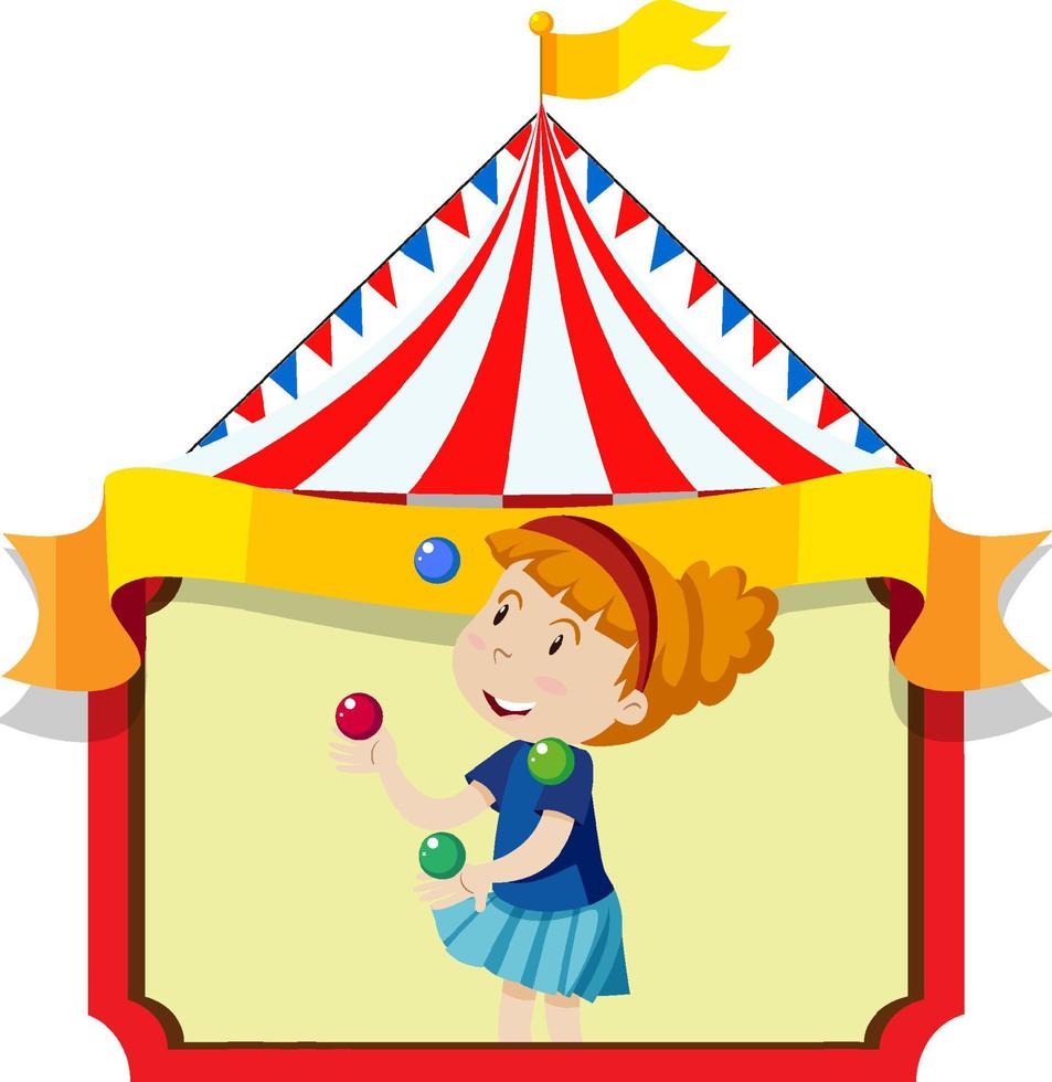 Happy girl jugglig balls with tent background vector