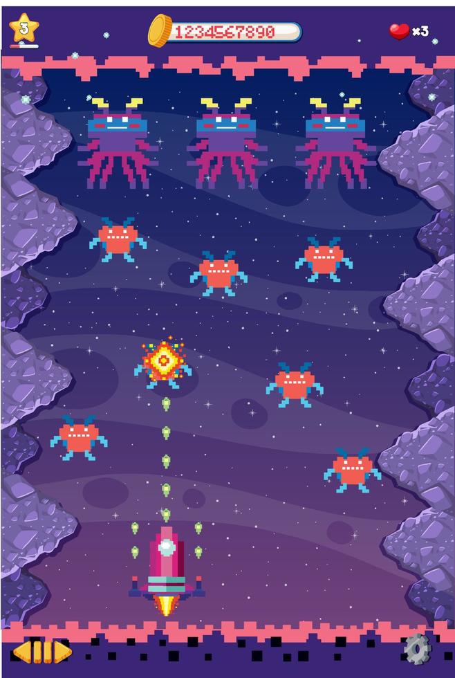 interfaz de juego de espacio de píxeles retro vector