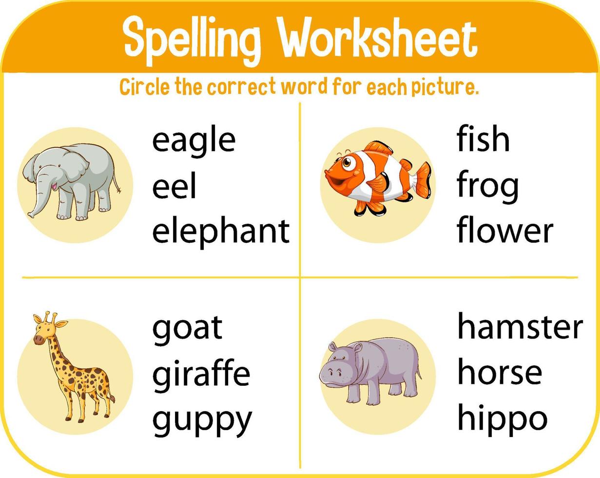Spelling worksheet template for kids vector