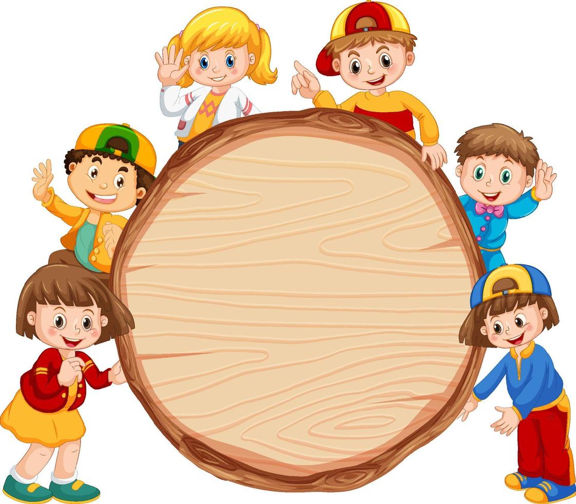 banner de madera aislado con niños vector