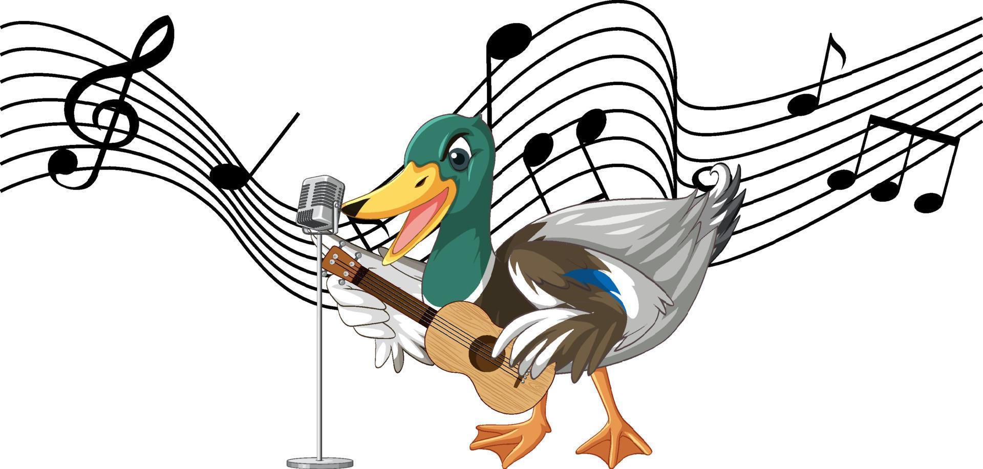 The duck play guitar, ukulele with music note vector