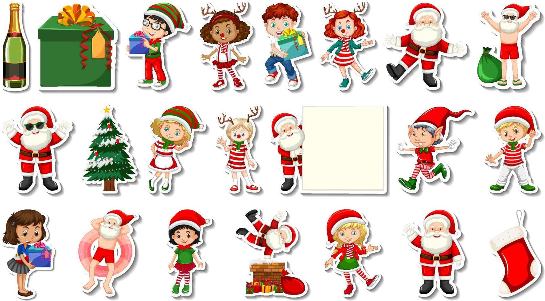 Set of Christmas objects and cartoon characters vector