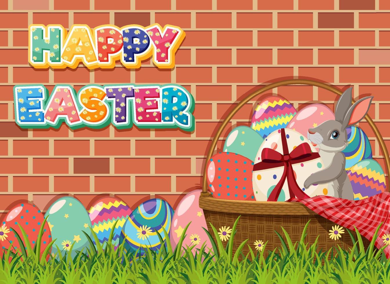 Happy Easter design with rabbit and eggs vector