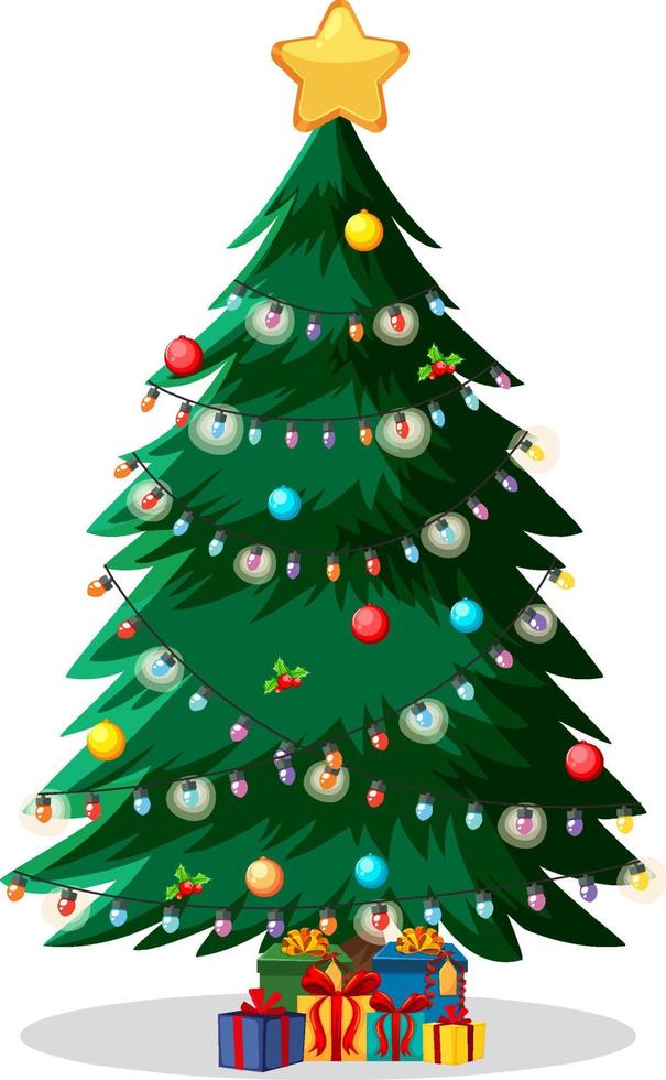 Christmas tree decorated with festive lights vector