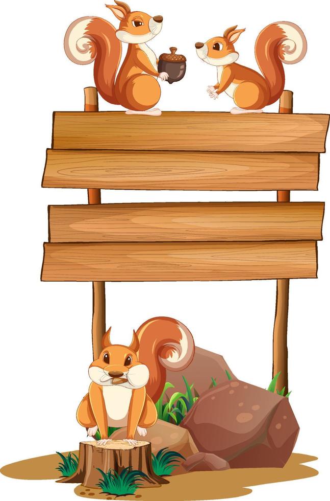 Squirrel with wooden sign banner vector