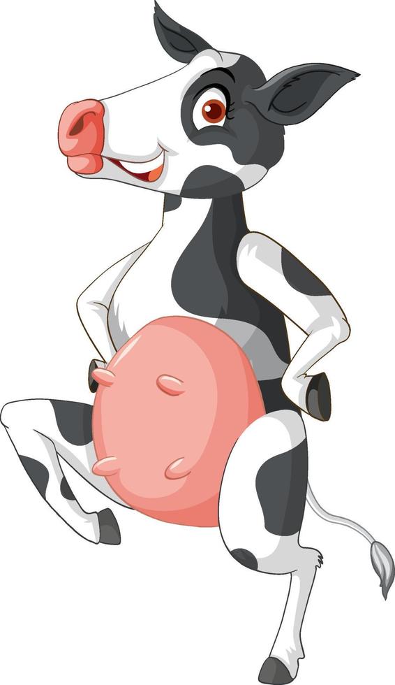 personaje de dibujos animados de vaca lechera de pie sobre dos piernas vector