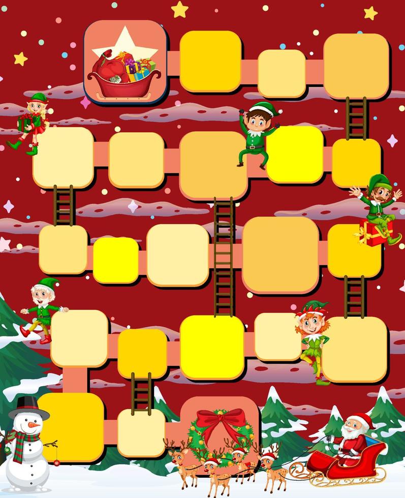 Snake and ladders game template with Christmas theme vector