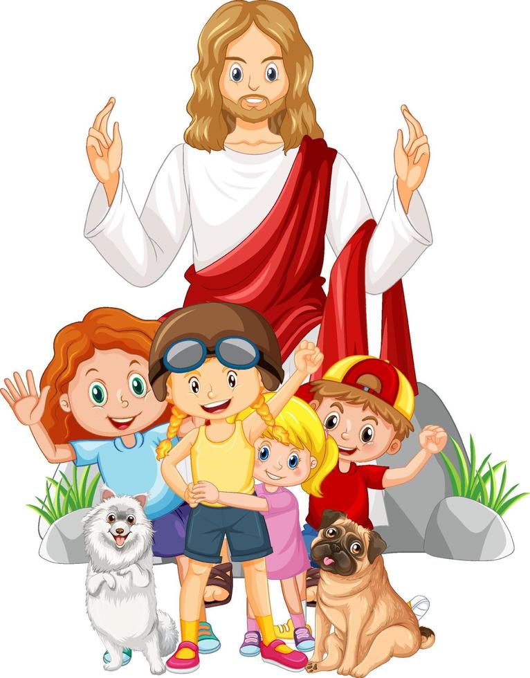 Jesus and children on white background vector