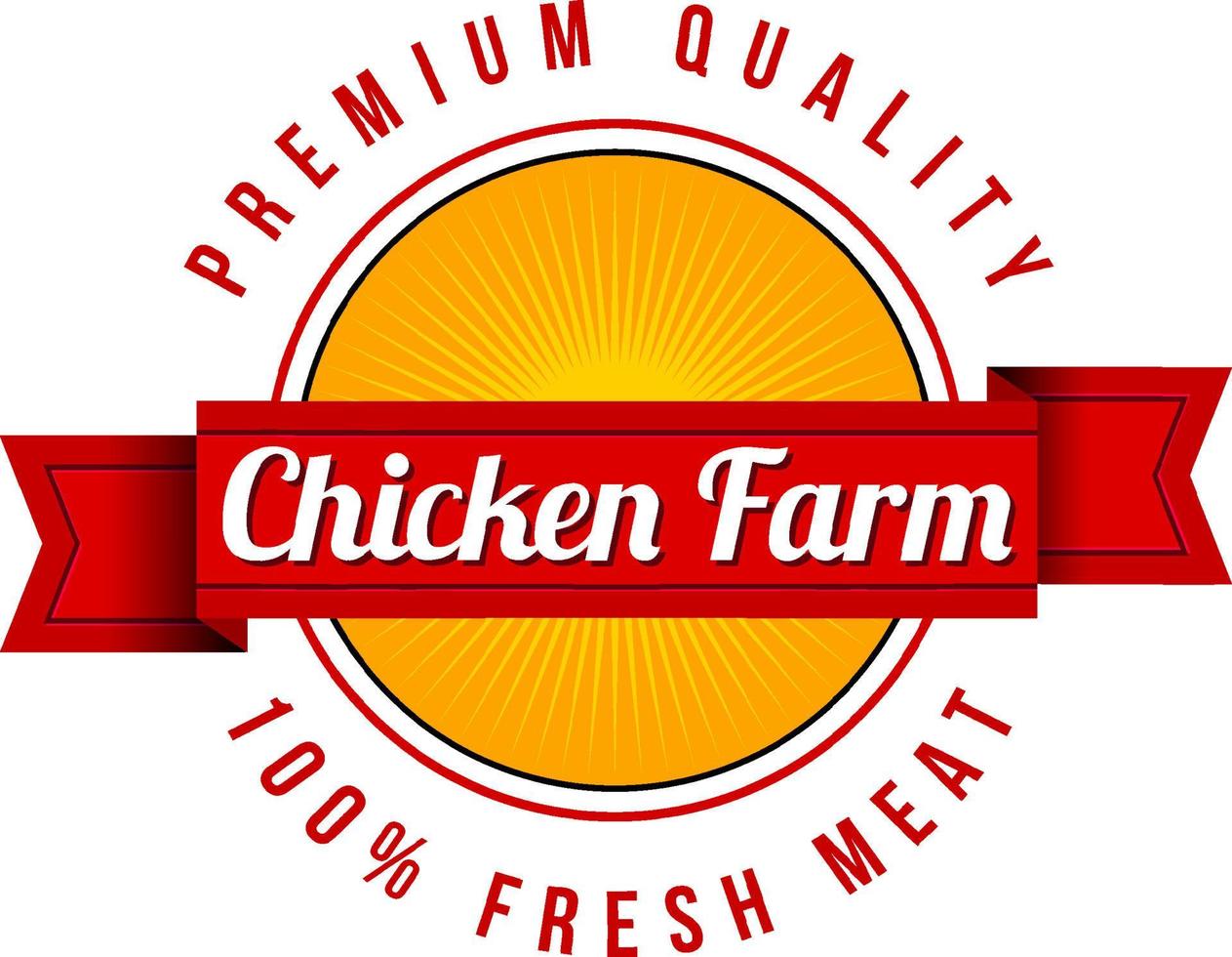 banner de granja de pollos con logotipo de palabra de carne 100% fresca de primera calidad vector