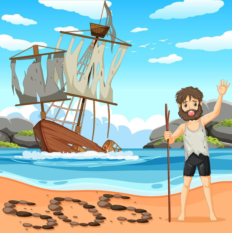 A man on deserted island isolated vector