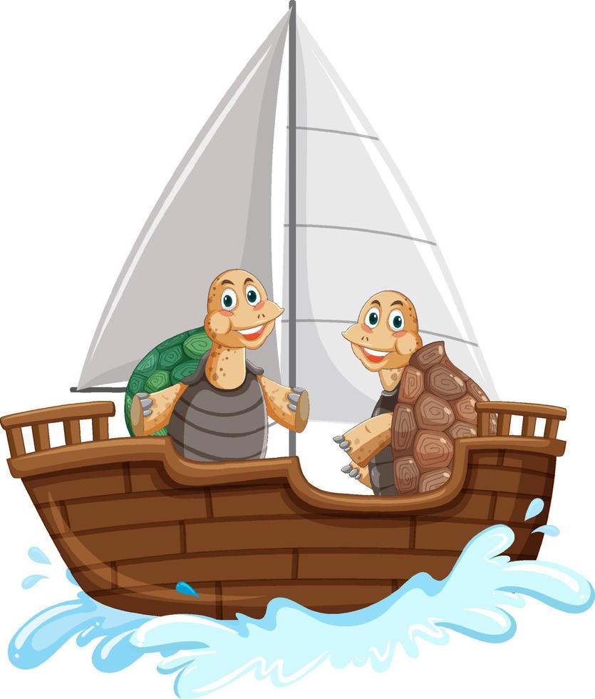 Wild tortoises on a ship in cartoon style vector