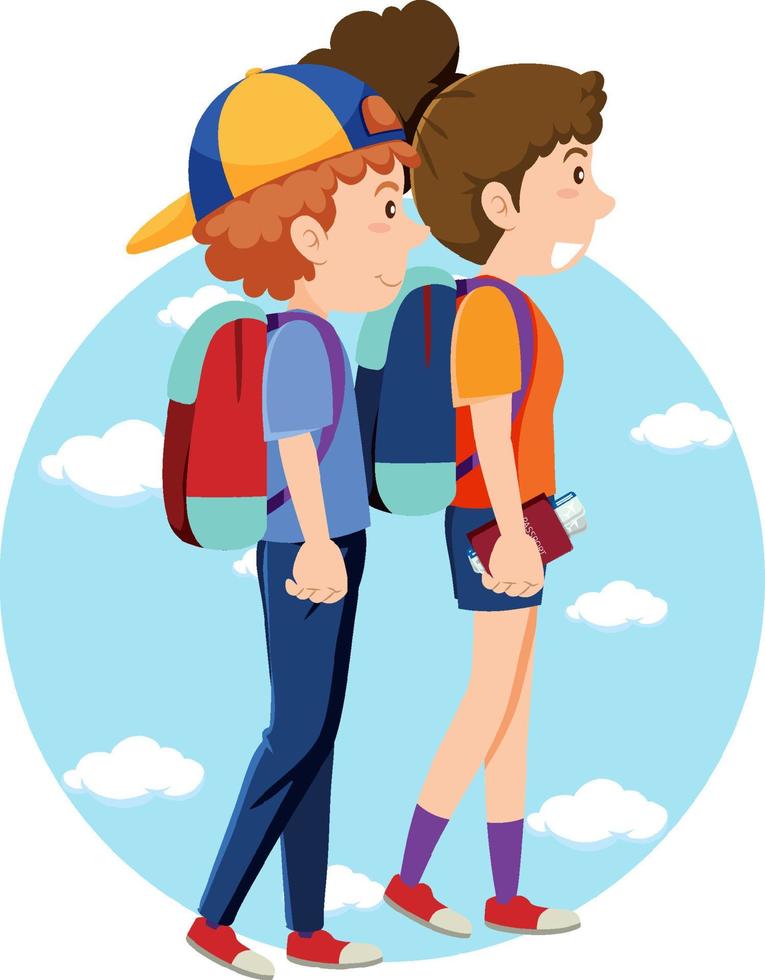 Male and female  travel holiday theme with backpack vector
