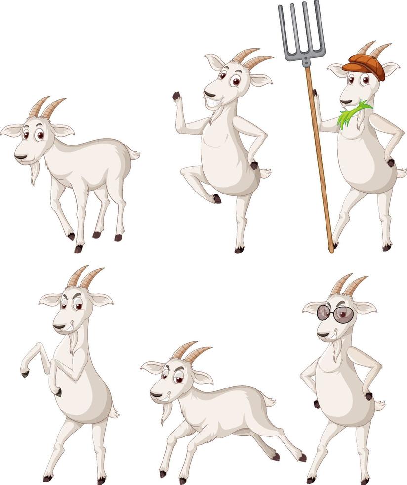 Set of different farm goats in cartoon style vector