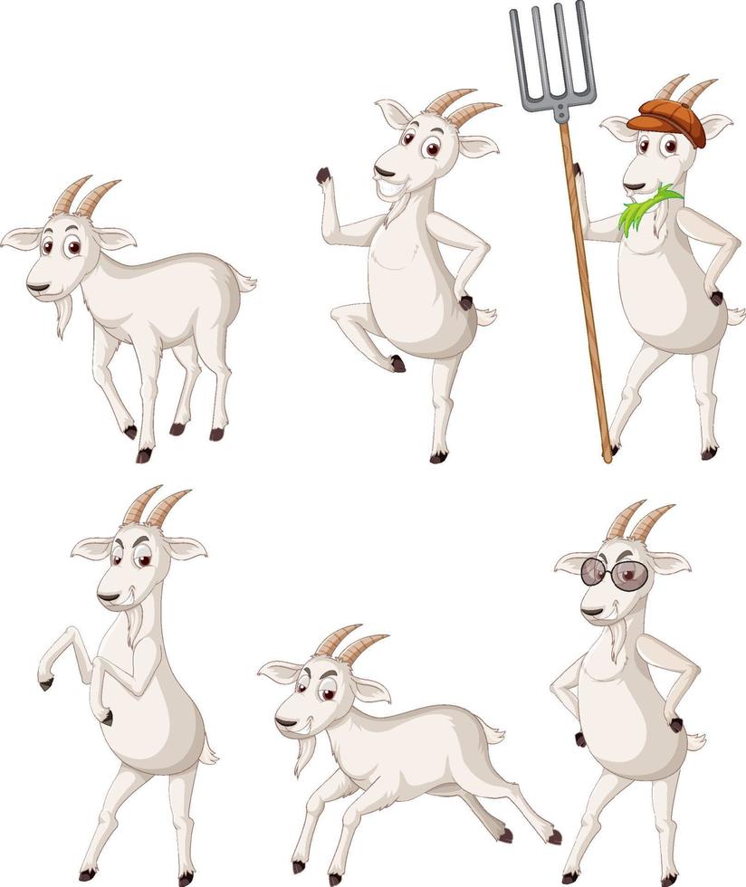 conjunto de diferentes cabras de granja en estilo de dibujos animados vector