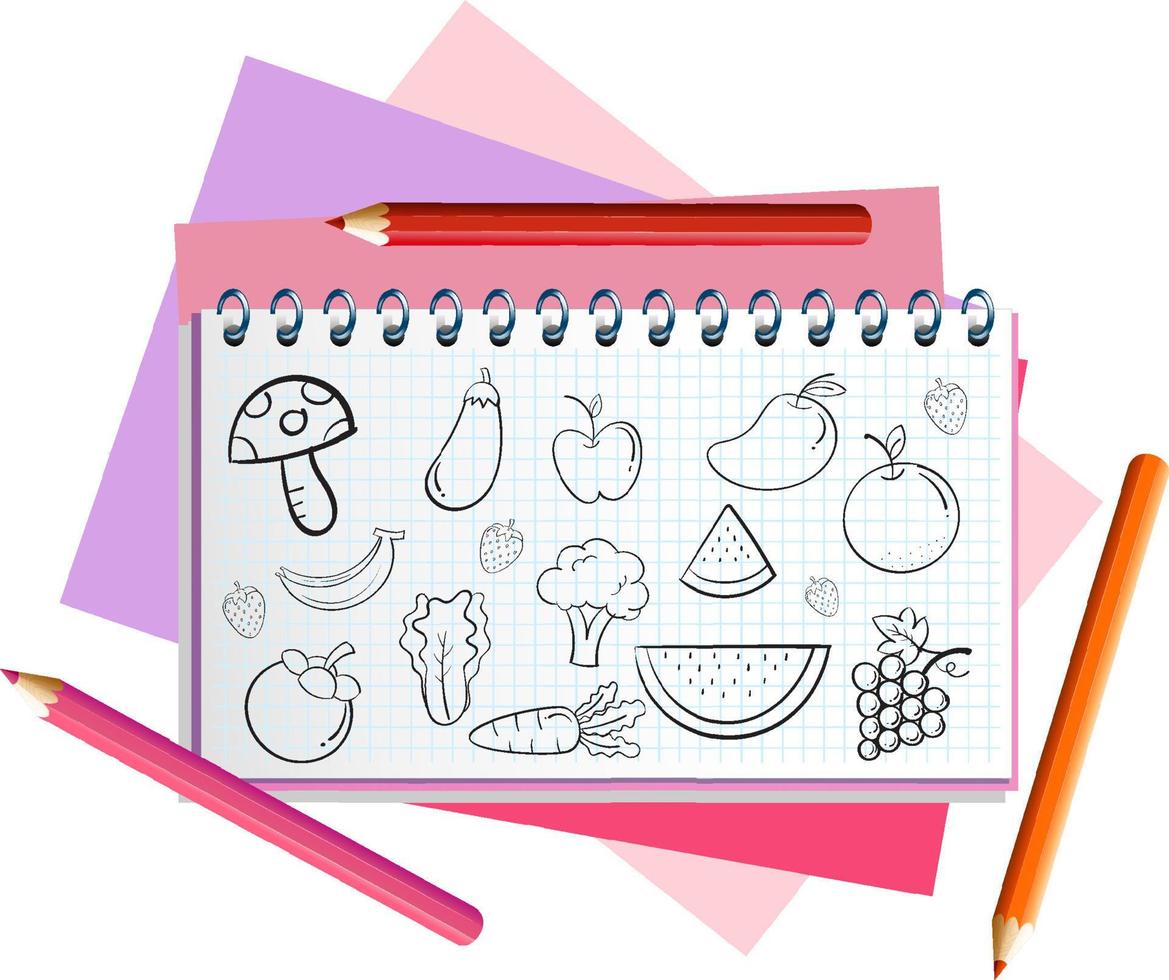 Hand drawn doodle icons on notebook page vector