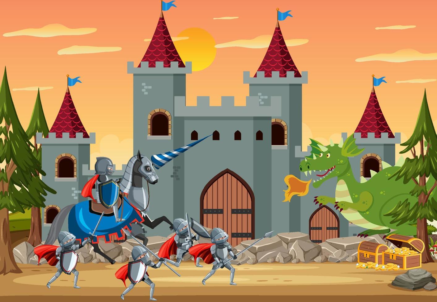 Medieval palace scene with knights group vector