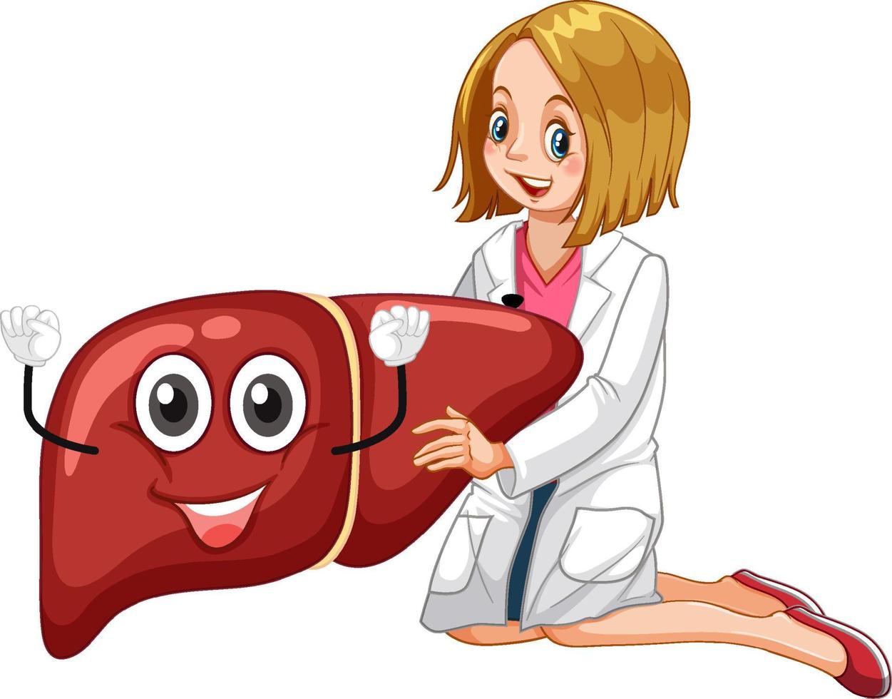 A doctor holding healthy liver with face expression vector