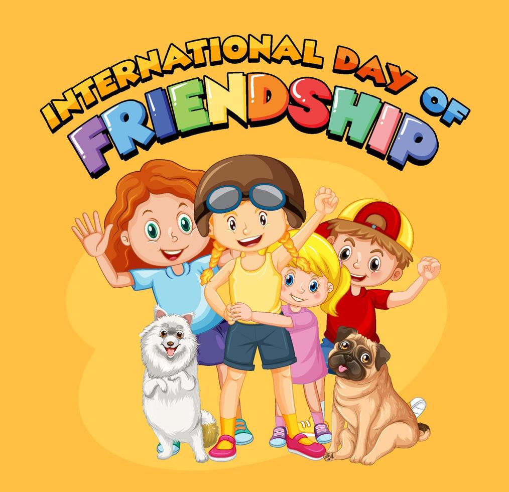 logotipo de fuente del día internacional de la amistad con grupo de niños vector