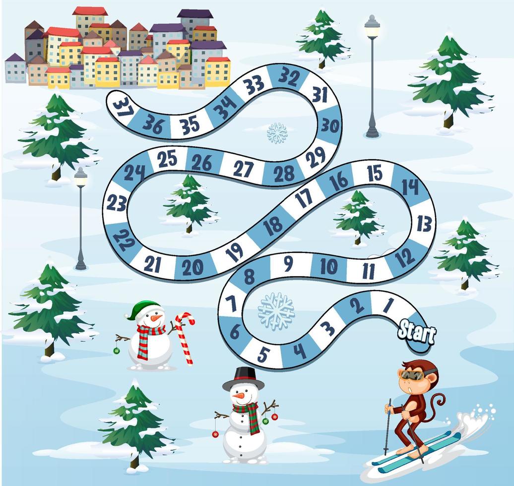 Counting number game template in snow theme vector