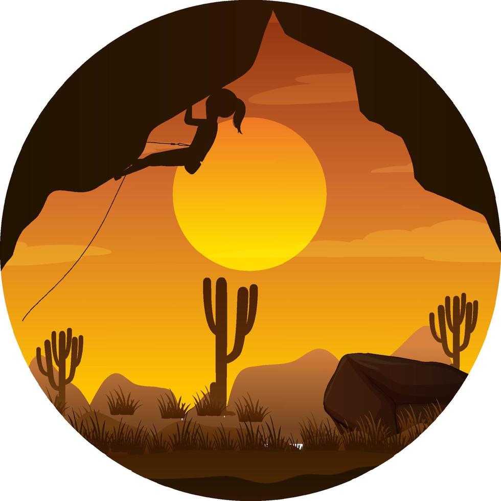 Flat silhouette rock climbing in nature background vector