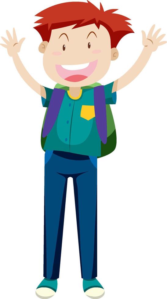 Happy boy standing and waving hands vector