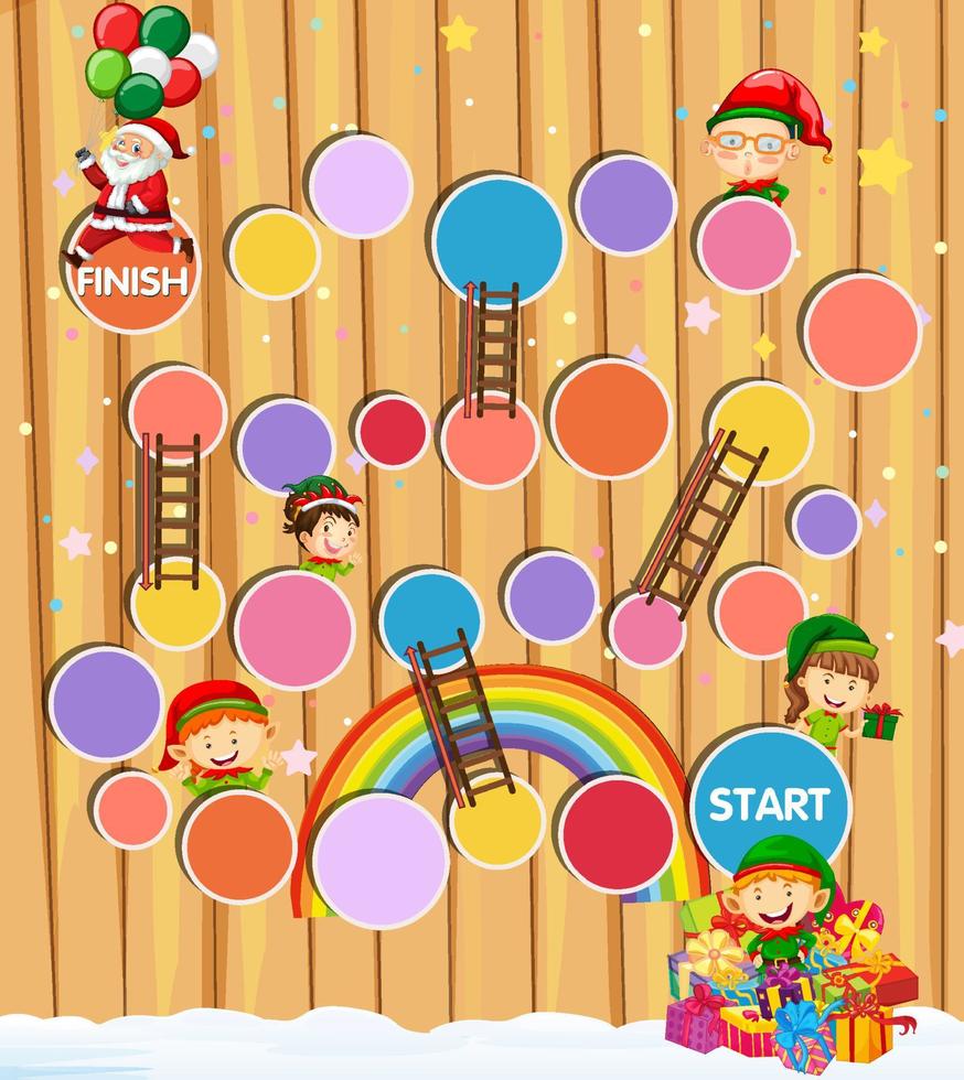 Snake and ladders game template in Christmas theme vector