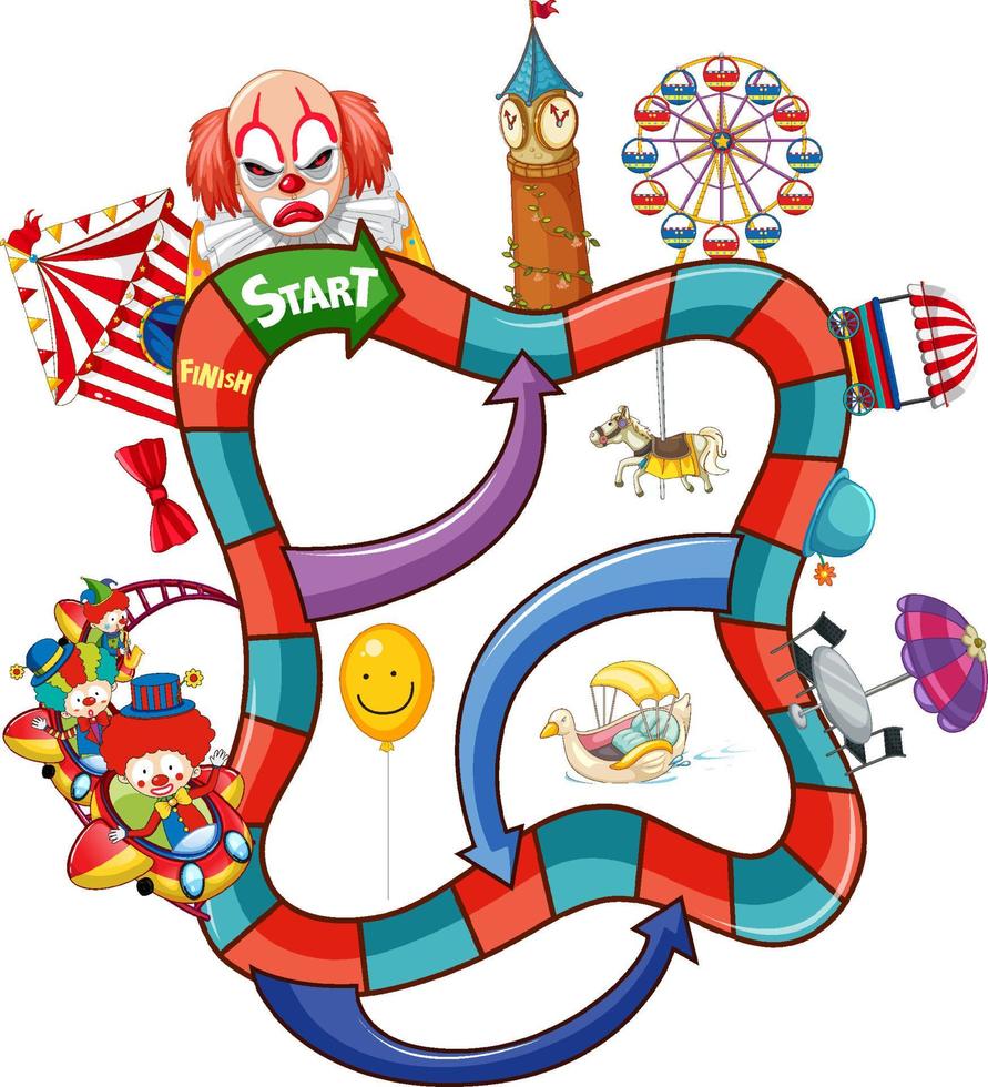 Snake and ladders game template in circus theme vector