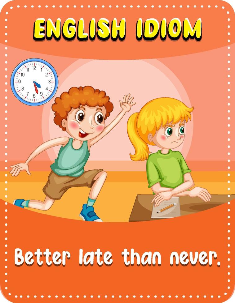 English idiom with better late than never vector