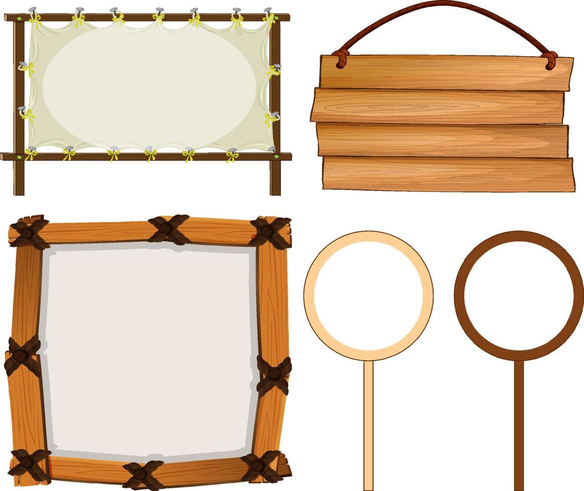 conjunto de banner de letrero de madera vector