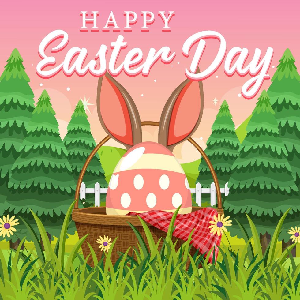 Happy Easter design with basket in garden vector