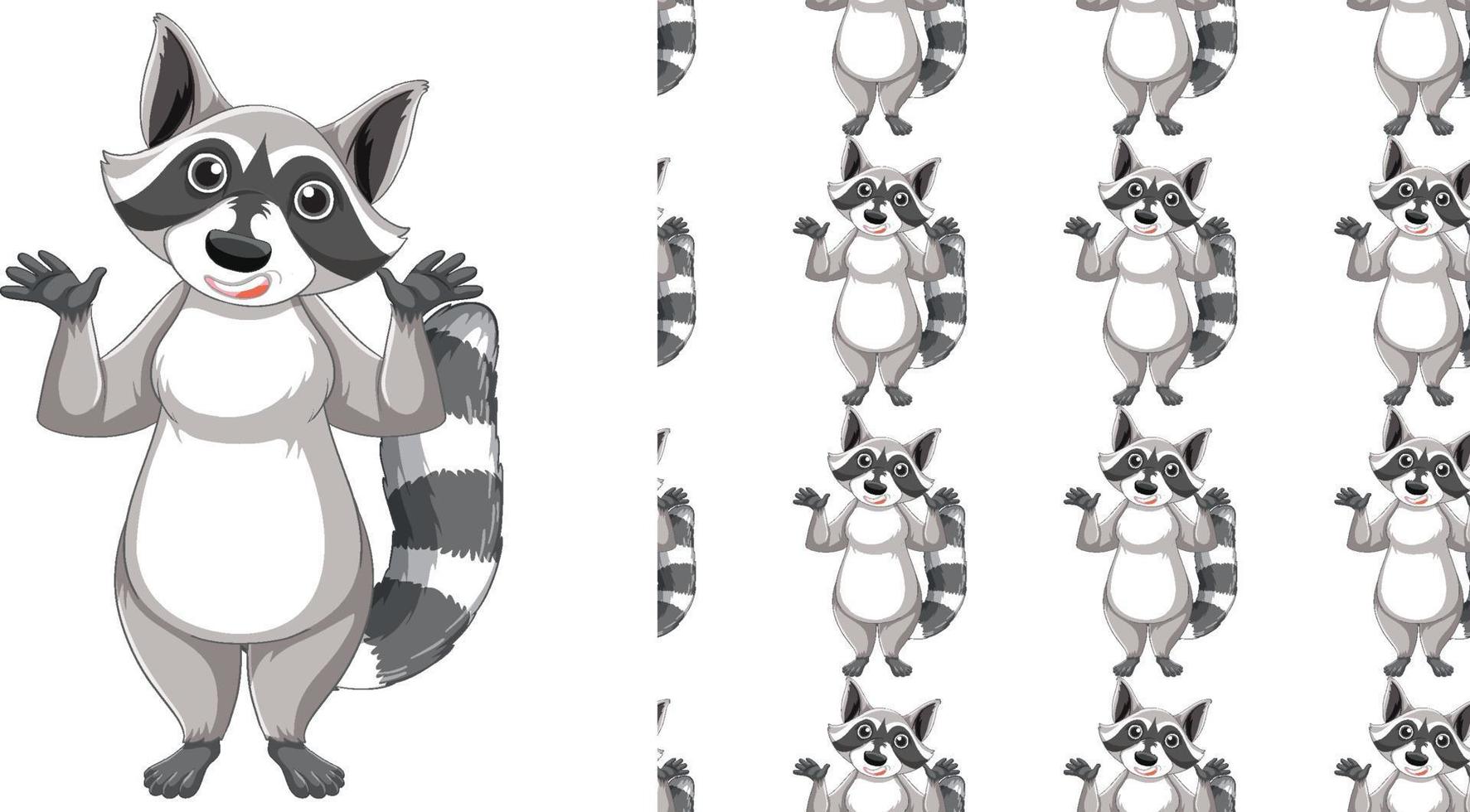 Seamless design of raccoon on white background vector