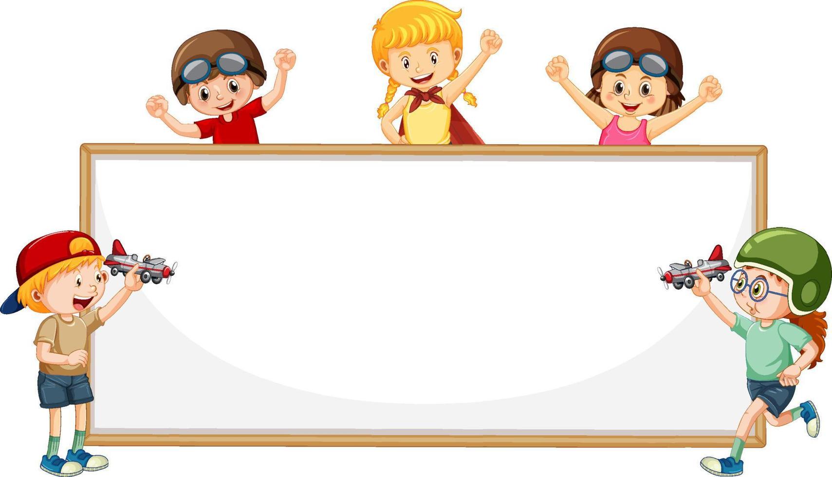 banner de madera aislado con niños vector