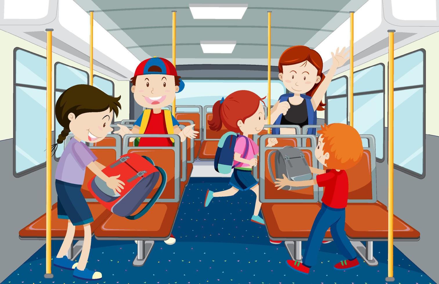 Scene with many people using public transportation vector