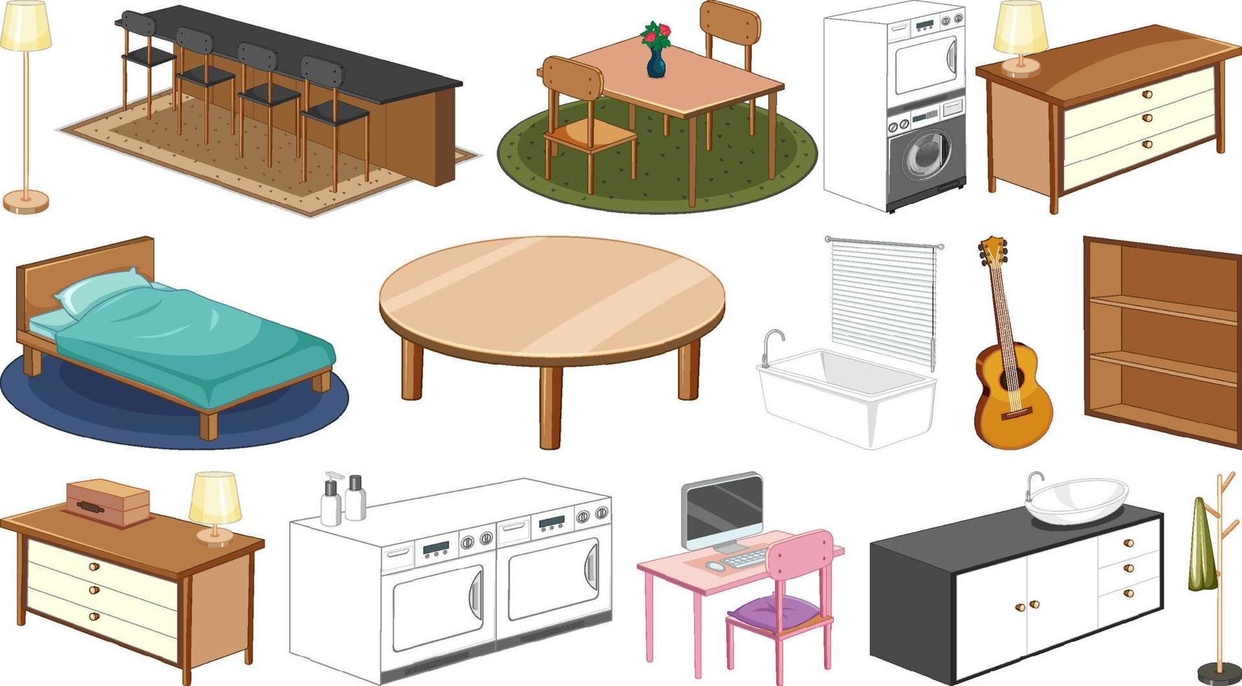 Set of interior furniture and decorations vector