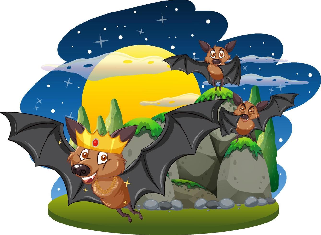 Group of bats in the forest at night vector