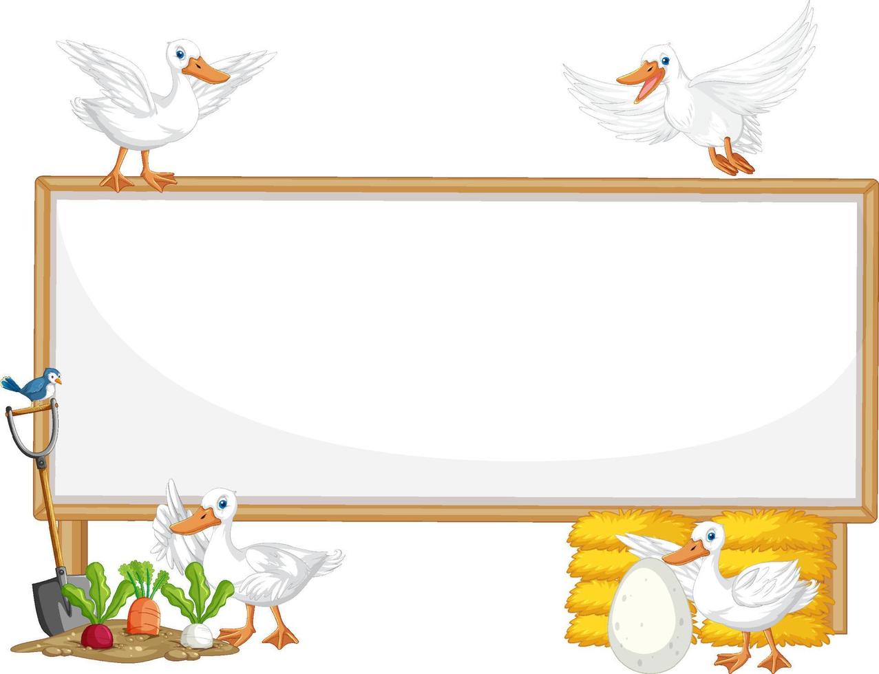 Many Duck with wooden sign banner vector