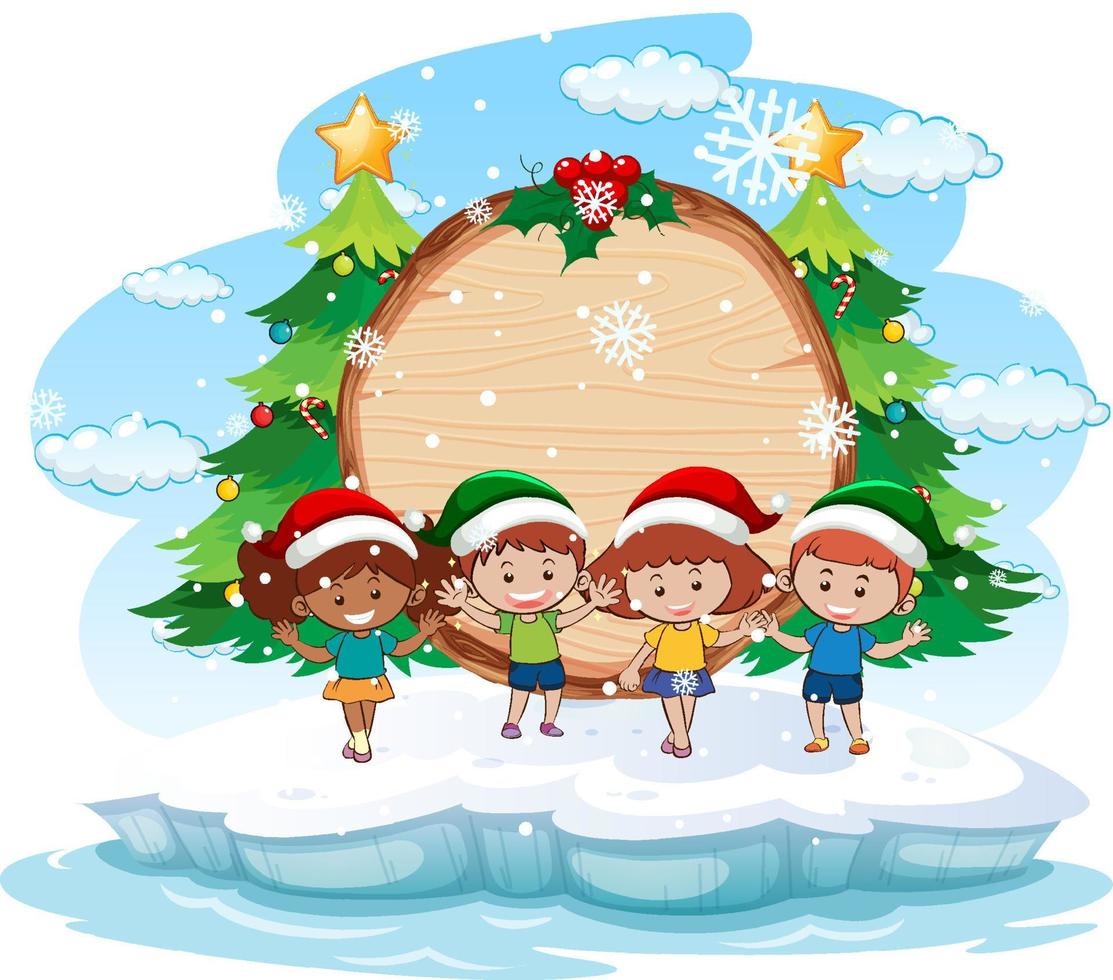 Banner vacío con niños en tema navideño. vector