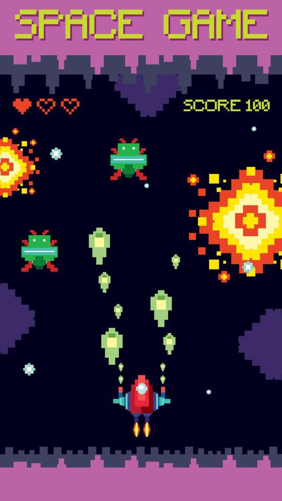 Retro pixel space game interface vector