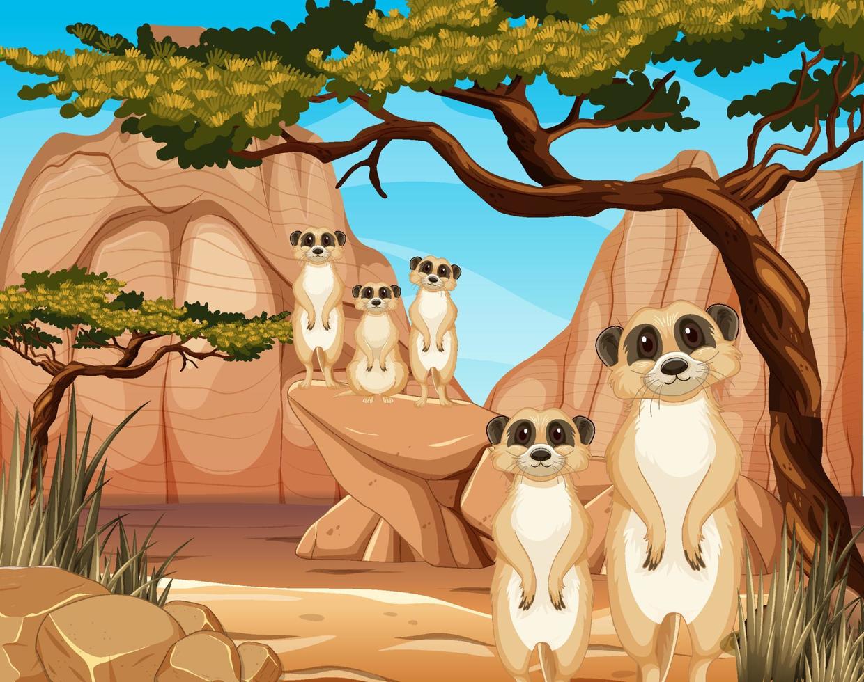 Desert scene with cute little meerkats vector