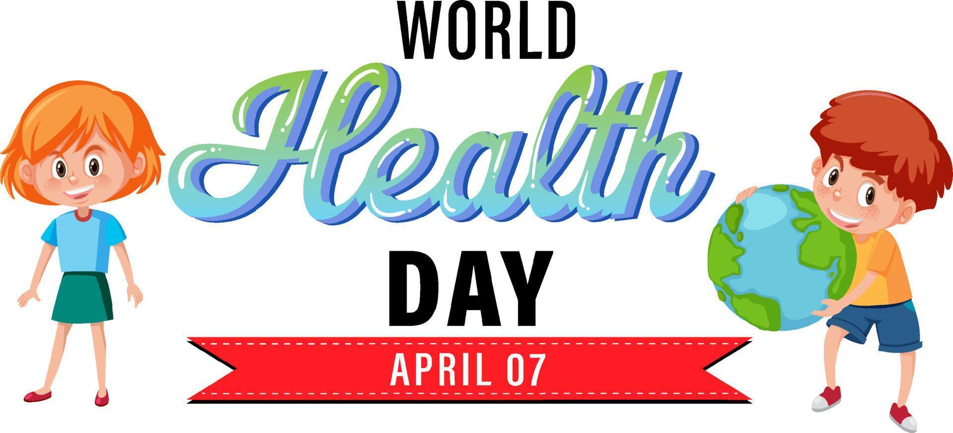 World health day banner design with children cartoon character vector