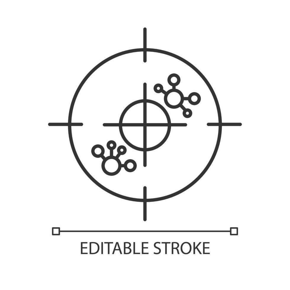 Immunotherapy linear icon. Leukemia test. Oncology examination. Lymphoma. Cells and antibodies. Virus. Thin line illustration. Contour symbol. Vector isolated outline drawing. Editable stroke