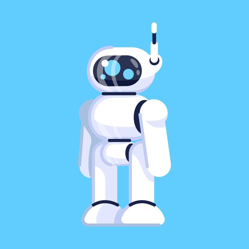 ilustración de vector plano de robot. mecanismo cibernético. gadget para jugar, programar. tecnología robótica de máquinas. dispositivo androide inteligente. juguete de dibujos animados aislado sobre fondo azul