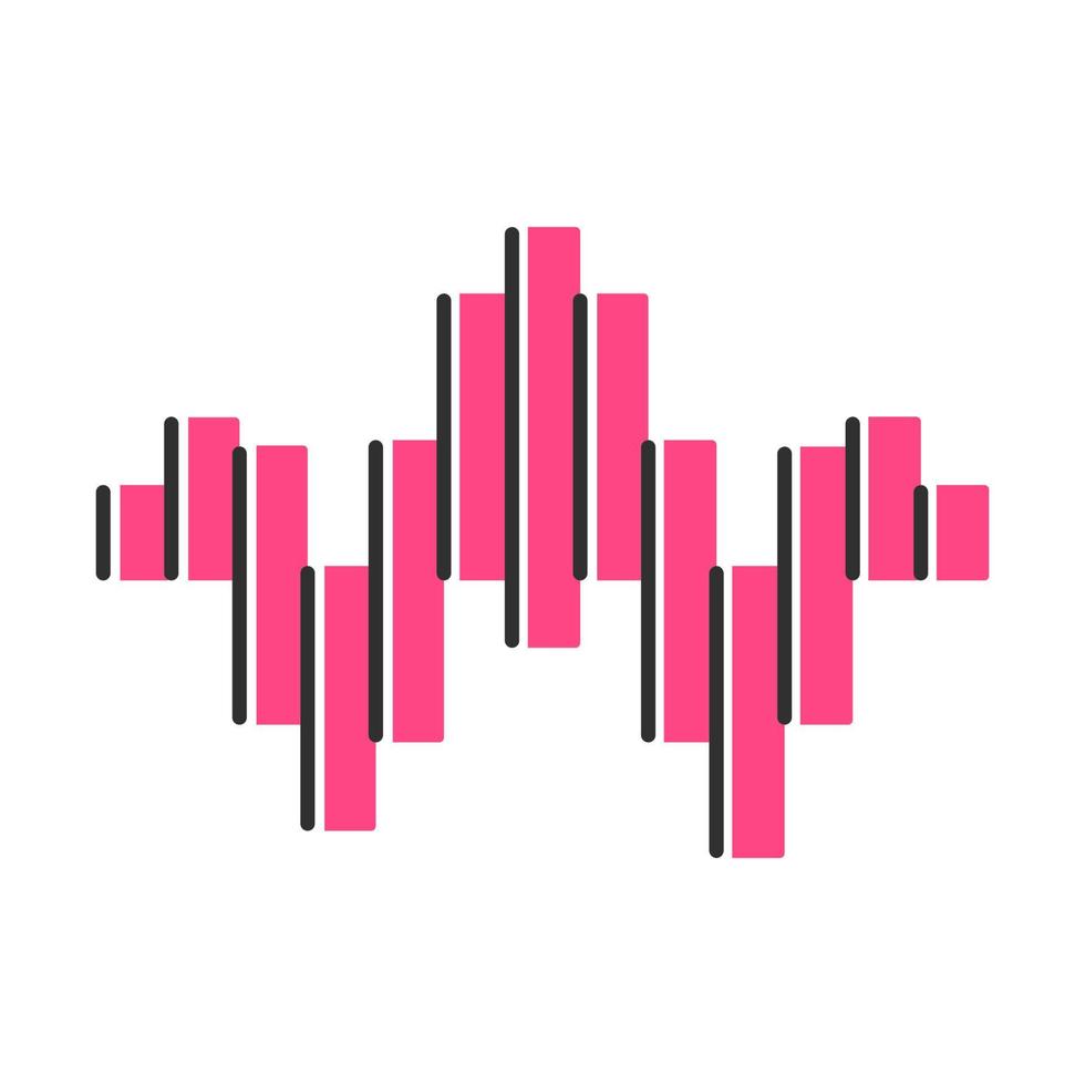 Dj sound pink wave color icon. Soundtrack playing abstract form. Song, melody, music track soundwave. Audio geometric waveform. Stereo frequency. Disco, party logo. Isolated vector illustration