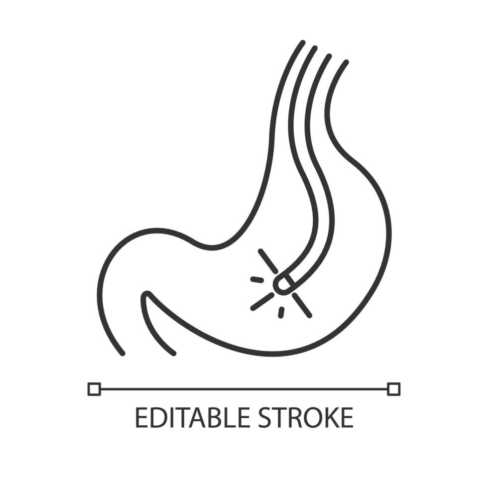 Endoscopy linear icon. Gastroscopy process. Medical nonsurgical procedure. Healthcare services. Thin line illustration. Contour symbol. Vector isolated outline drawing. Editable stroke