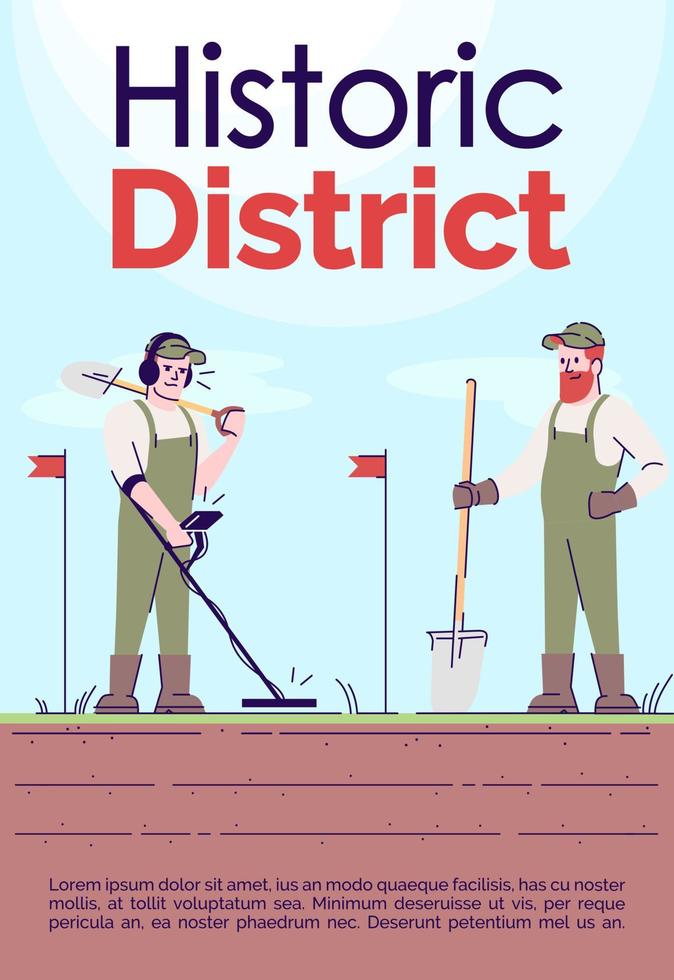 Historic district brochure template. Flyer, booklet, leaflet concept with flat illustrations. Vector page cartoon layout for magazine. Archeological excavations advertising invitation with text space