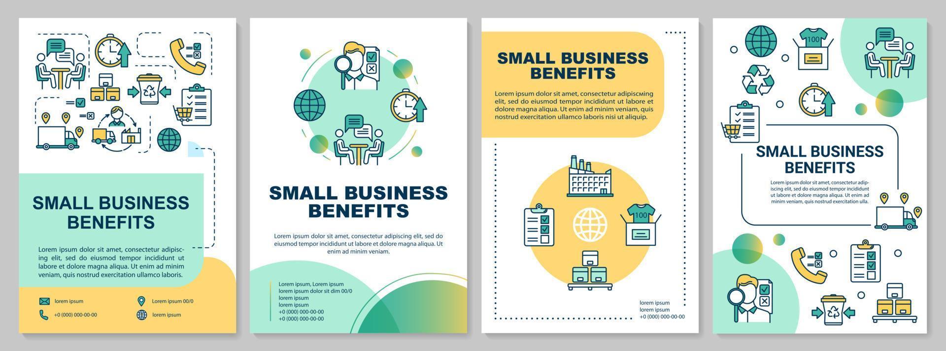 Small business benefits brochure template. Entrepreneurship. Flyer, booklet, leaflet print, cover design, linear illustrations. Vector page layouts for magazines, annual reports, advertising posters