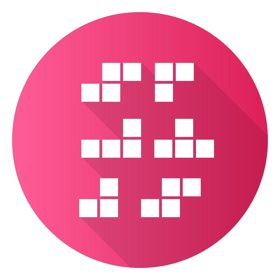 Tiling puzzle pink flat design long shadow glyph icon. Tile-matching game. Block arrangement. Mental exercise. Ingenuity, intelligence test. Brain teaser. Vector silhouette illustration