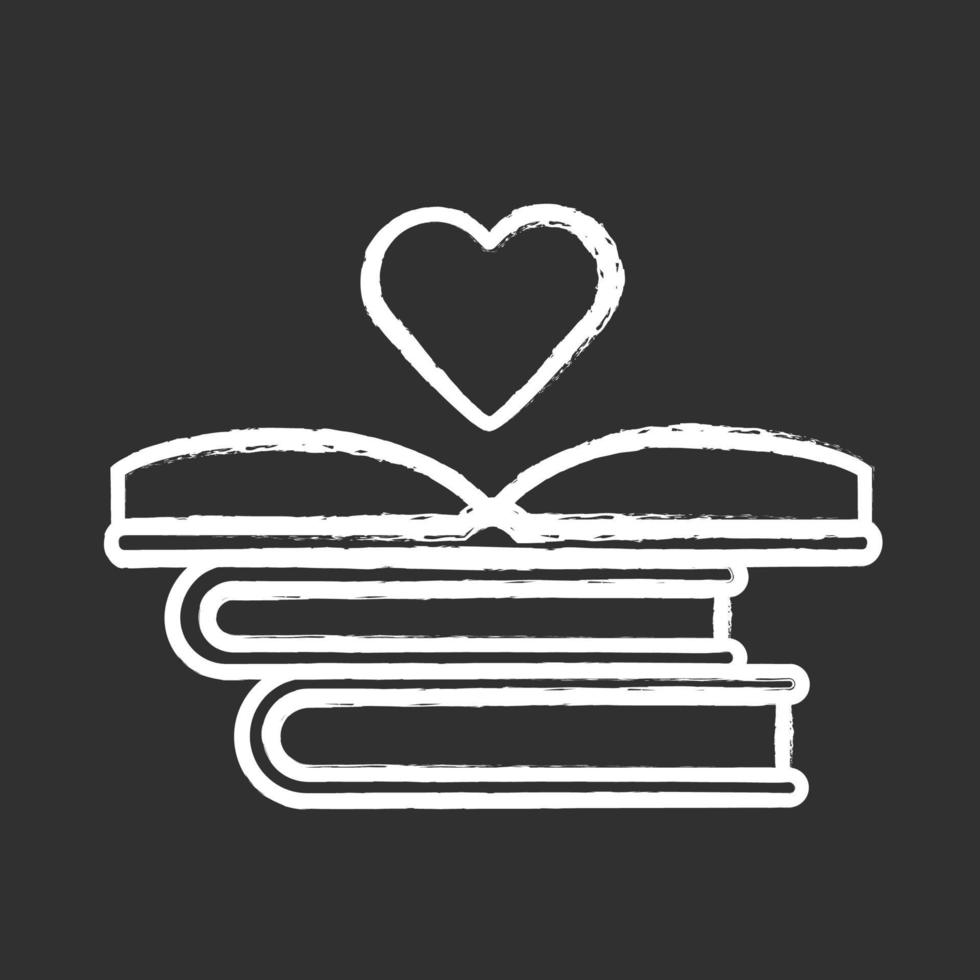 Educational books distribution chalk icon. unteer reader. Donating books. Stack of romance novels. Love of reading. Literary collection. Isolated vector chalkboard illustration